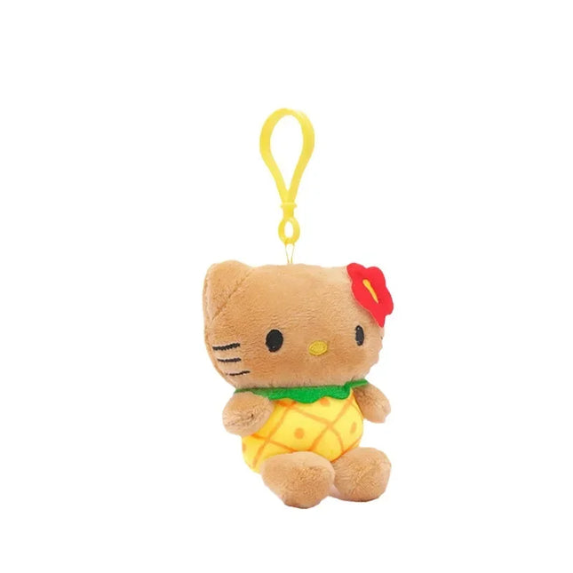 Hot Anime Hello Kitty Kuromi Dolls Filled Keychain Dark Skin Hawaiian Series Cartoon Accessory Toys Bag Pendant Charms
