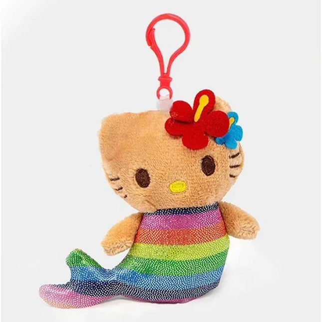 Hot Anime Hello Kitty Kuromi Dolls Filled Keychain Dark Skin Hawaiian Series Cartoon Accessory Toys Bag Pendant Charms