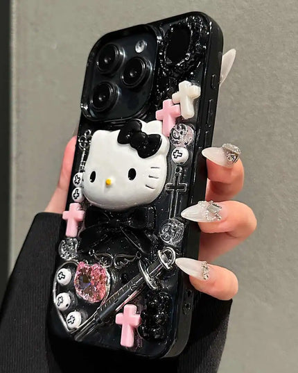 Kawaii Hello Kitty Cartoon DIY Phone Case Suitable for IPhone 15 14 13 11 16ProMax Y2k Cool Girl Anti Drop Transparent Case 2025