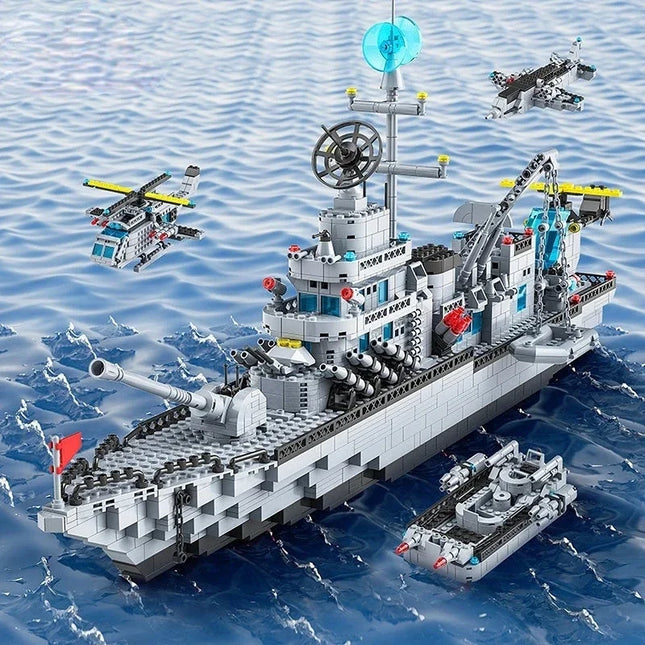 Huge size 1560PCS Navy war ship Army ship model warship 6 in 1 multi-shape combination building blocks to build a boy toy set