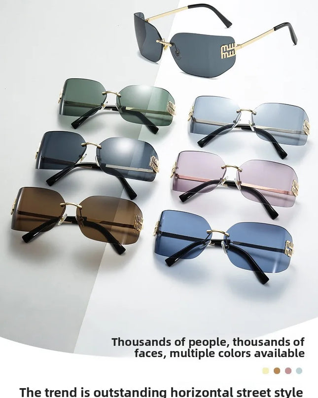 Curved One-Piece Sunglasses, Frameless Square Cut-Edge Design, UV400 Protection, Women's High-End Street Style