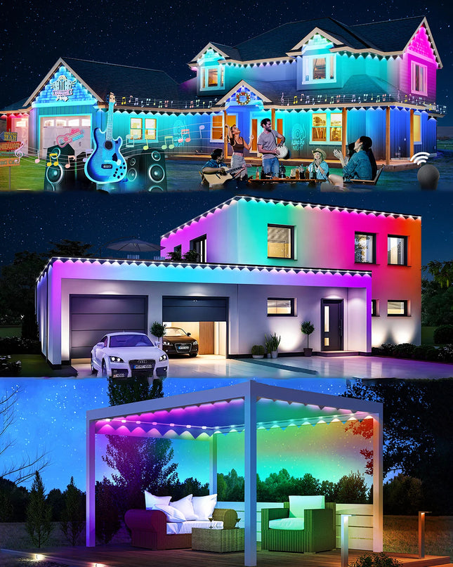 LED Permanent Outdoor Lights IP65 Waterproof RGBIC Eave Lights With Remote for Christmas New Year Roof DIY Holiday String Light