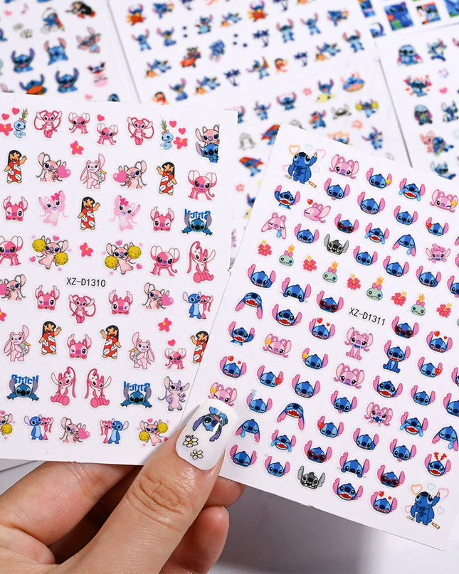 12sheet Cartoon Stitch Angel Nail Stickers Set Multiple Action Kawaii Stitch Nail Art Decals Adhesive Kids Manicure Decorations
