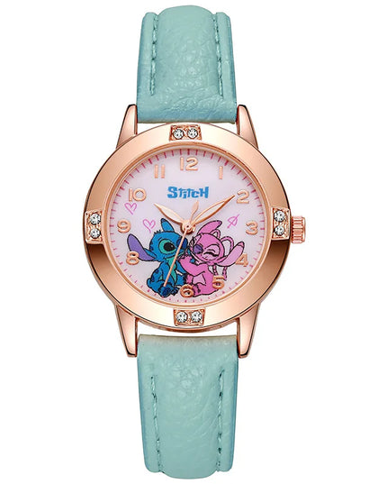 Fashion Cartoon Pattern Stitch Girls Watches Kids Leather Strap Children Watch with Rhinestone Dial reloj stich Exquisite Gift