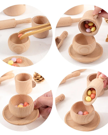 Montessori Sensory Enlighten Puzzle Toys Set Simulated Kitchen Tea Set Family Experience Early Childhood Education Wooden Toys