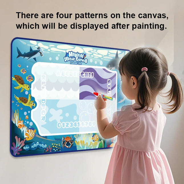 100*80CM Magic Water Doodle Mat for Kids - Reusable Waterproof Drawing Board with Magic Pens, Educational Art Toy for kids