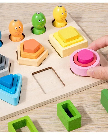 Montessori  Wooden Color Shape Cognitive Classification Matching Puzzle Children's Magnetic Fishing Learning Educational Toys