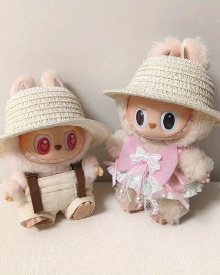 Labubu open top straw hat, party clothing accessories, rustic style Labubu baby clothes decoration accessories (hat only)
