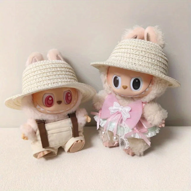 Labubu open top straw hat, party clothing accessories, rustic style Labubu baby clothes decoration accessories (hat only)