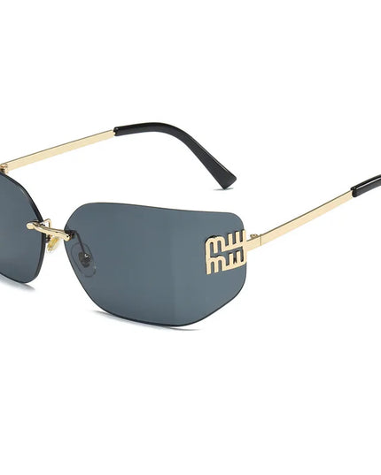 Curved One-Piece Sunglasses, Frameless Square Cut-Edge Design, UV400 Protection, Women's High-End Street Style