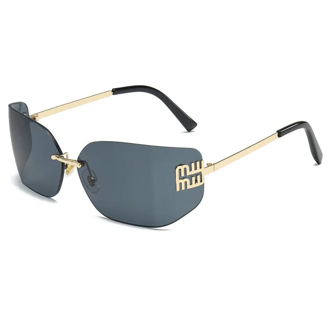 Curved One-Piece Sunglasses, Frameless Square Cut-Edge Design, UV400 Protection, Women's High-End Street Style