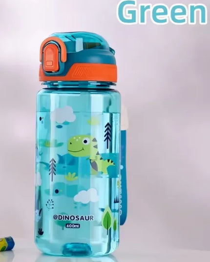 600ml Dinosaur Water Bottle For Kids Water Sippy Cup With Silicone Straw Leakproof Plastic Water Bottles Summer Kids Water Cup