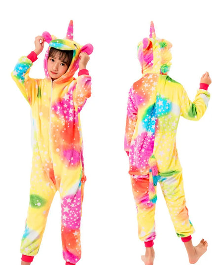 Kigurumi Children Unicorn Panda Animal Flannel Pajamas Set Kids Baby Cartoon Onesies Girls Boys Christmas Party Cosplay Costumes