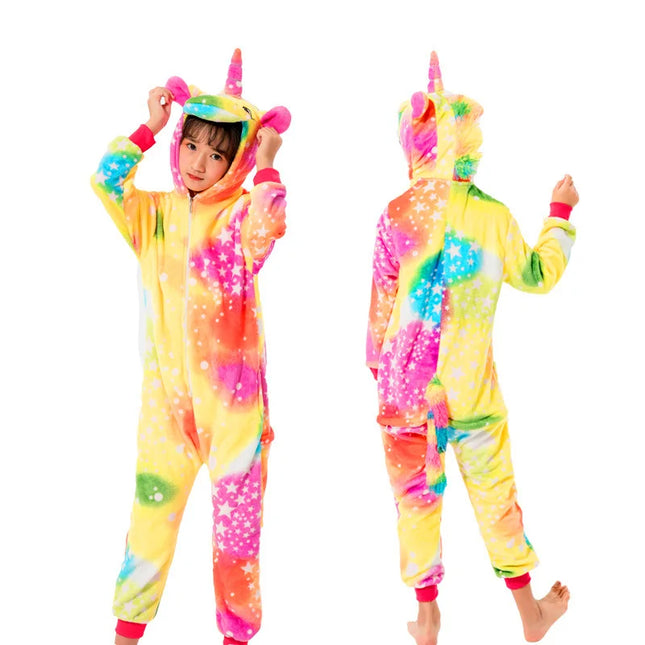 Kigurumi Children Unicorn Panda Animal Flannel Pajamas Set Kids Baby Cartoon Onesies Girls Boys Christmas Party Cosplay Costumes
