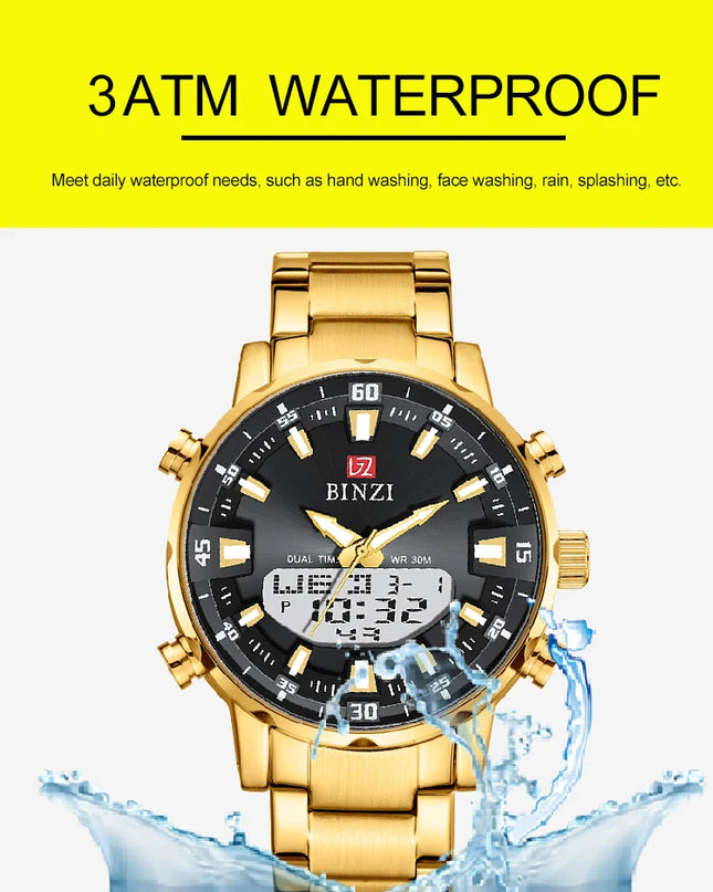 Men Watches 2025 Top Brand Luxury relogio masculino Gold Stainless Steel Band Wrist Watch For Male Clock Men Dual Display watch