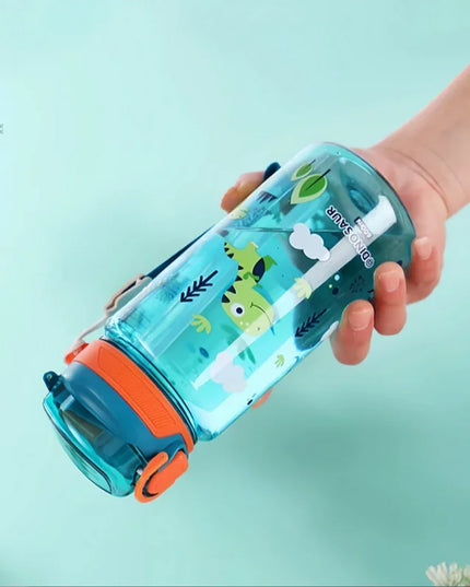 600ml Dinosaur Water Bottle For Kids Water Sippy Cup With Silicone Straw Leakproof Plastic Water Bottles Summer Kids Water Cup