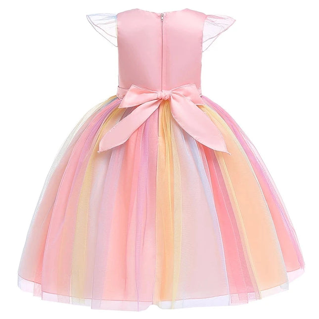 Kids Unicorn Dress for Girls Party Dresses Flower Appliques Ball Gown Little Girl Princess Costumes Summer Children Dresses
