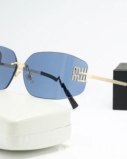 Curved One-Piece Sunglasses, Frameless Square Cut-Edge Design, UV400 Protection, Women's High-End Street Style