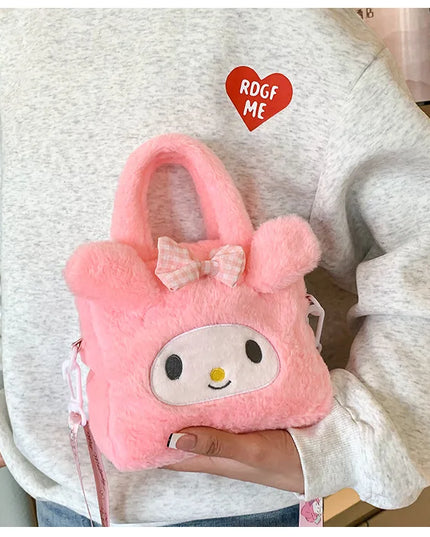 Sanrio Plush Bag Kawaii Kuromi Cinnamoroll Melody Cartoon Anime Handbag Crossbody Cosmetic Travel Storage Bags Women Girls Gifts