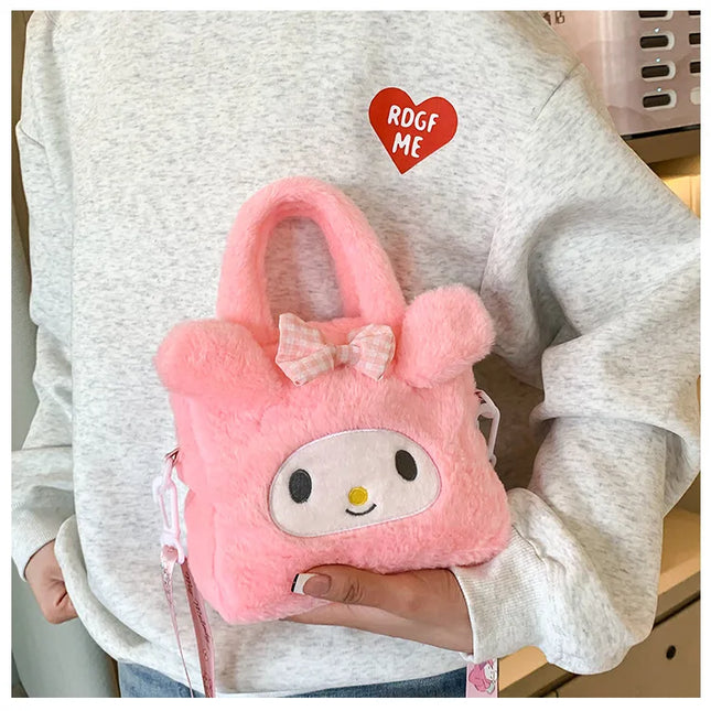 Sanrio Plush Bag Kawaii Kuromi Cinnamoroll Melody Cartoon Anime Handbag Crossbody Cosmetic Travel Storage Bags Women Girls Gifts
