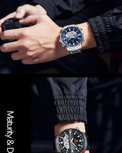 Men Watches 2025 Top Brand Luxury relogio masculino Gold Stainless Steel Band Wrist Watch For Male Clock Men Dual Display watch