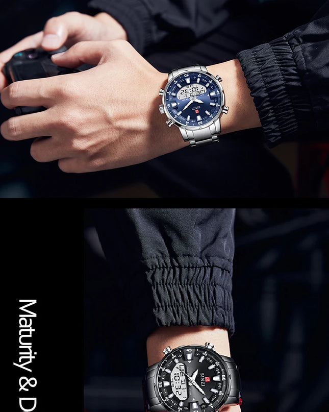 Men Watches 2025 Top Brand Luxury relogio masculino Gold Stainless Steel Band Wrist Watch For Male Clock Men Dual Display watch