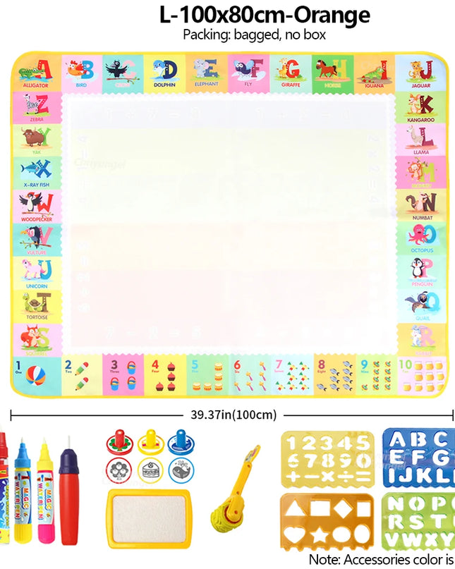 No Mess Magic Water Drawing Mat Doodle Board Reusable Educational Toy with Pens & Stamps, Gift for Toddler Boys Girls