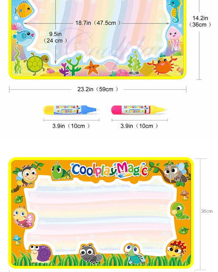 Animal Themes Rainbow Water Drawing Mat with 2 Pens Kids Water Doodle Mat Coloring Books Water Painting Rug Xmas Gift for Kids