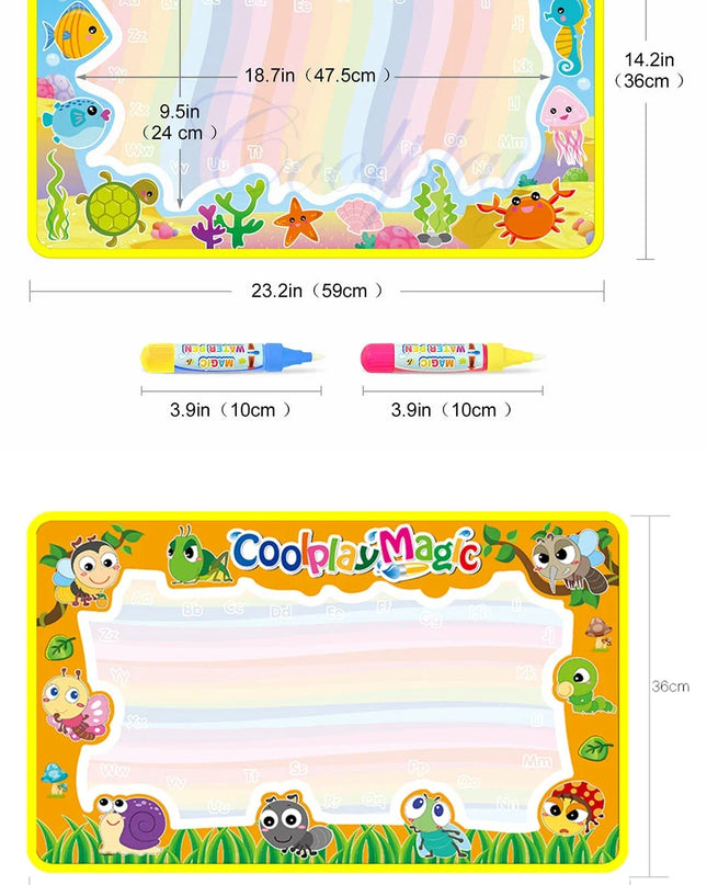 Animal Themes Rainbow Water Drawing Mat with 2 Pens Kids Water Doodle Mat Coloring Books Water Painting Rug Xmas Gift for Kids