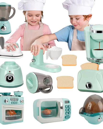 Kitchen Toys Set Kids Pretend Play Home Appliances Washing Machine Toaster Microwave Juicer Egg Cooker Girls Boys Play House Toy