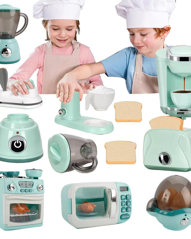 Kitchen Toys Set Kids Pretend Play Home Appliances Washing Machine Toaster Microwave Juicer Egg Cooker Girls Boys Play House Toy