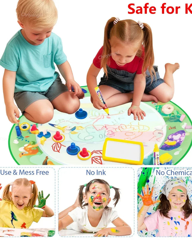 No Mess Magic Water Drawing Mat Doodle Board Reusable Educational Toy with Pens & Stamps, Gift for Toddler Boys Girls