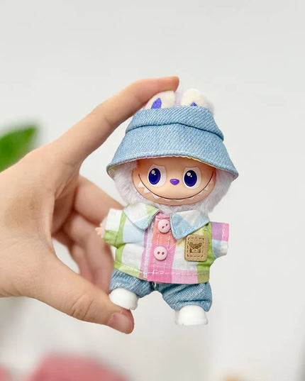 Handsome Labubu 4.0 Clothes Kawaii Bucket Hat Shirt Pants Set Mini Plush Doll Clothing Fashion Doll Accessories Gift