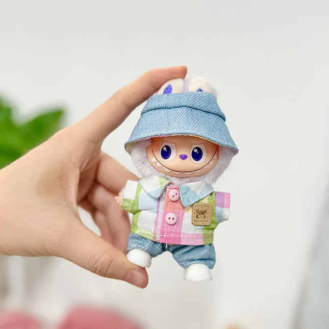 Handsome Labubu 4.0 Clothes Kawaii Bucket Hat Shirt Pants Set Mini Plush Doll Clothing Fashion Doll Accessories Gift