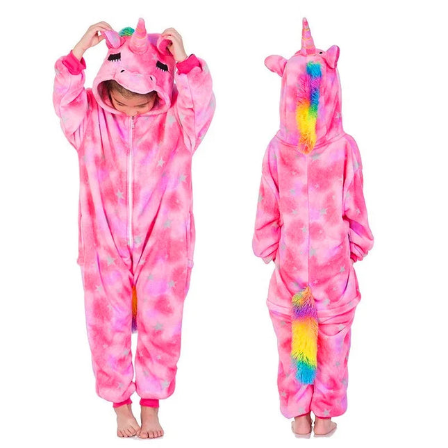 Kigurumi Children Unicorn Panda Animal Flannel Pajamas Set Kids Baby Cartoon Onesies Girls Boys Christmas Party Cosplay Costumes