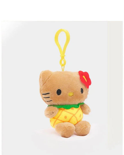 Hot Anime Hello Kitty Kuromi Dolls Filled Keychain Dark Skin Hawaiian Series Cartoon Accessory Toys Bag Pendant Charms