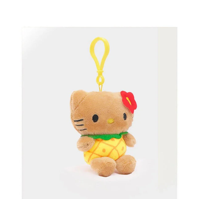 Hot Anime Hello Kitty Kuromi Dolls Filled Keychain Dark Skin Hawaiian Series Cartoon Accessory Toys Bag Pendant Charms