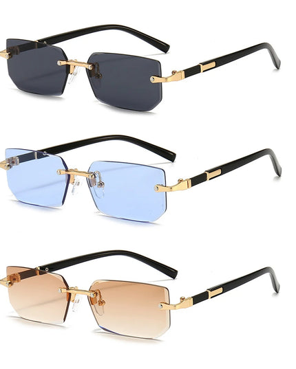 Rimless Sunglasses Rectangle Fashion Popular Women Men Shades Small Square Sun Glasses For Female Male Summer Traveling Oculos