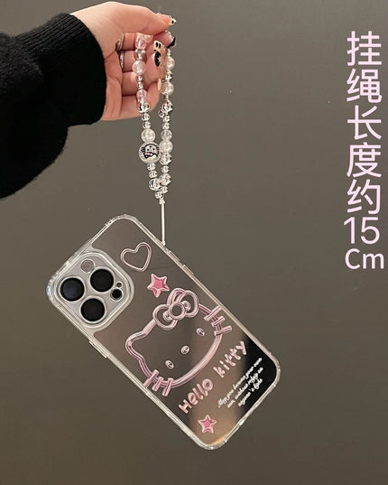 Cute Cartoon Sanrio Y2K Hello Kitty Silver Plating Phone Case For iPhone 16 15 14 13 12 11 Pro Max Cases Mirror Surface  Cover