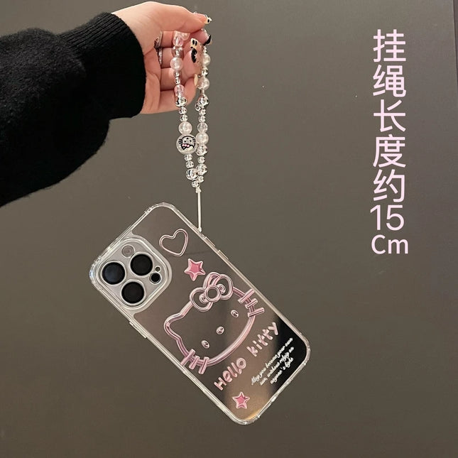 Cute Cartoon Sanrio Y2K Hello Kitty Silver Plating Phone Case For iPhone 16 15 14 13 12 11 Pro Max Cases Mirror Surface  Cover