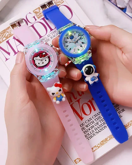 Disney Fashion Minnie Children's Watch Mickey Mouse Children's Flash Light Cartoon Figure Doll Boys Girls Birthday Gifts