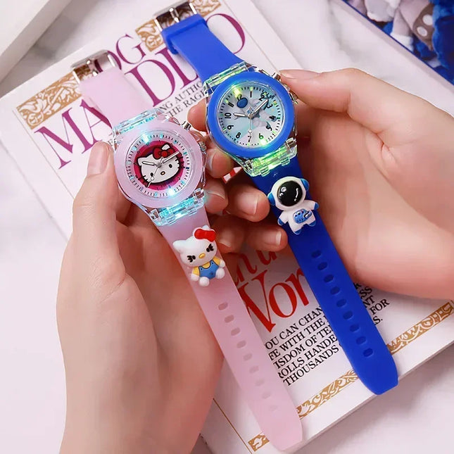Disney Fashion Minnie Children's Watch Mickey Mouse Children's Flash Light Cartoon Figure Doll Boys Girls Birthday Gifts