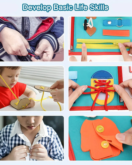 Montessori Busy Board Educational Activity Developing Sensory Board Fine Basic Dress Motor Skills Travel Toy Gift for Boys Girls