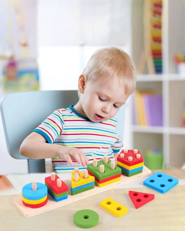 Montessori Wooden Educational Toys for Children 1 2Y Baby Shape Color Sorter Block Puzzles Toddler Large Geometric Stacking Toys