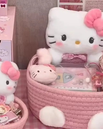 Japanese Kawaii Hello Kitty Storage Basket Cute Harajuku Charm Cosmetics Toys Storage Box Bedroom Decoration Birthday Gift Pink