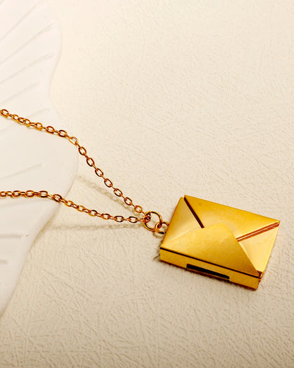 Stainless Steel Envelope Pendant Necklace Metal Waterproof Jewelry For Women