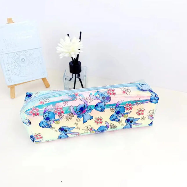 Disney Stitch Cartoon Student Stationery Laser Pencil Bag TPU Waterproof Multifunction Stationery Storage Bag