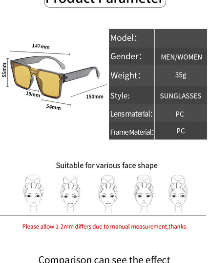 Sunglasses Men Fashion Oversized Square Frame Punk Glasses Brand Designer Women Large Eyewear Shades UV400 Protection Eyeglasses