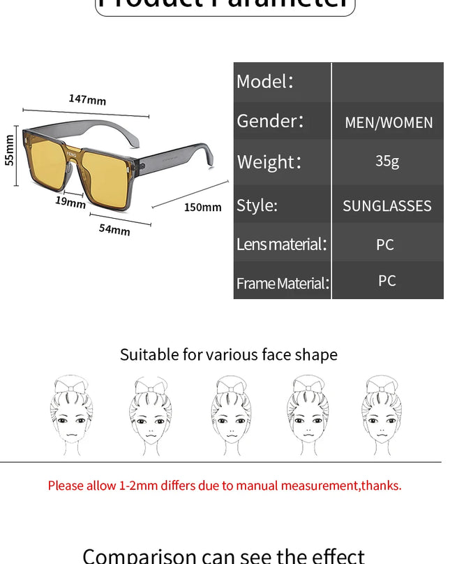 Sunglasses Men Fashion Oversized Square Frame Punk Glasses Brand Designer Women Large Eyewear Shades UV400 Protection Eyeglasses