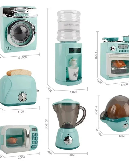 Kitchen Toys Set Kids Pretend Play Home Appliances Washing Machine Toaster Microwave Juicer Egg Cooker Girls Boys Play House Toy